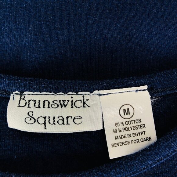 Brunswick Square Women Size M Navy Blue with Tiny Red Silver Sequins Short Sleev - Picture 7 of 9
